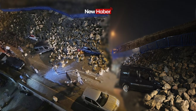 Hatay'da istinat duvarı çöktü: Araçlar kaya parçalarının altında kaldı