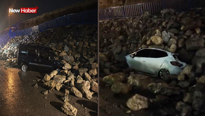 Hatay’da istinat duvarı çöktü: Araçlar kaya parçalarının altında kaldı
