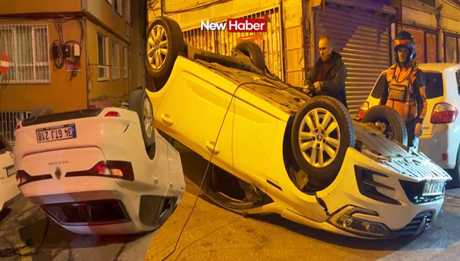 Üsküdar'da otomobil kontrolden çıktı: Park halindeki 3 araca çarpıp takla attı!