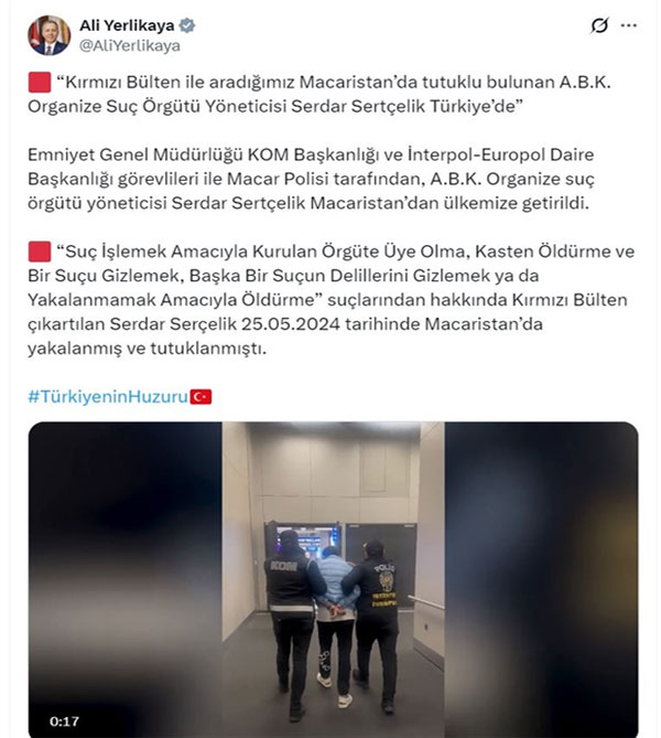 Kırmızı bültenle aranan Serdar Sertçelik, Macaristan’dan Türkiye’ye iade edildi