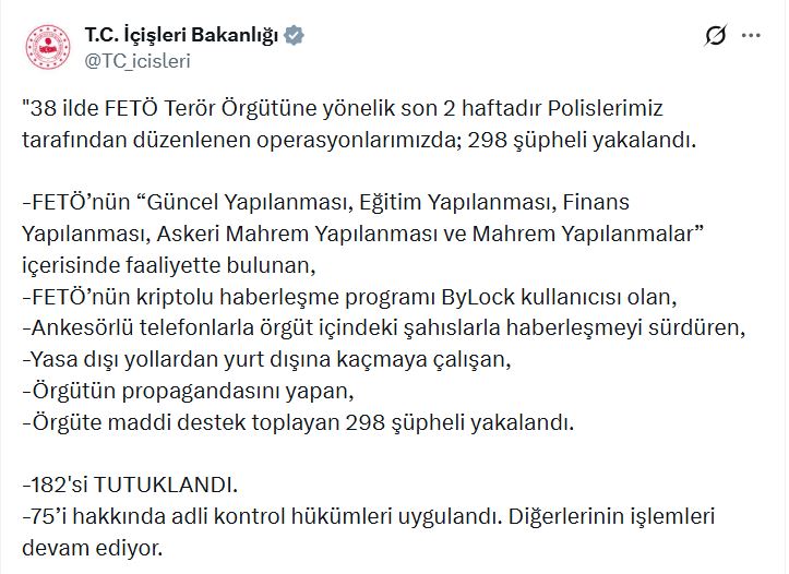 38 İlde FETÖ'ye Darbe: 182 Tutuklama Gerçekleştirildi