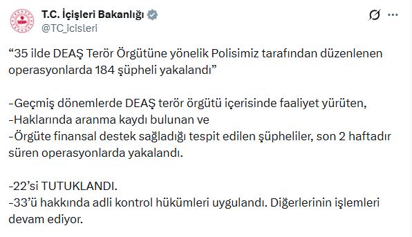 35 ilde DEAŞ'a Yönelik Dev Operasyon: 22 Gözaltı