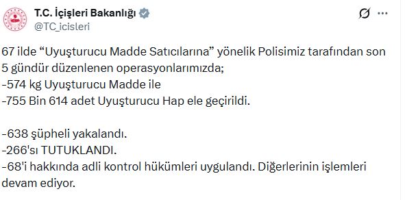67 İlde Uyuşturucu Operasyonları: 266 Gözaltı