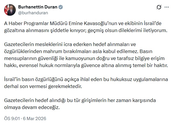 İletişim Başkanı Burhanettin Duran'dan Kavasoğlu'nun Gözaltına Alınmasına Sert Tepki