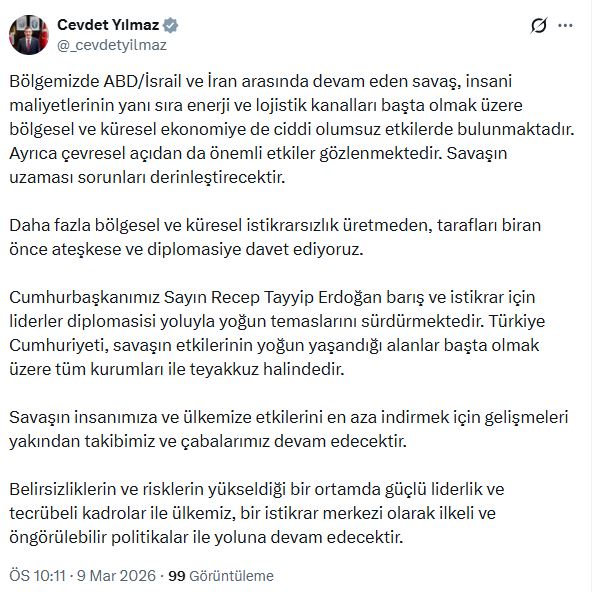 Cevdet Yılmaz'dan Acil Diplomasi Çağrısı