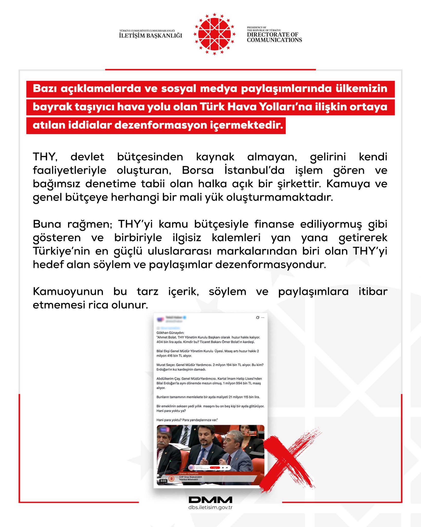 DMM: Türk Hava Yolları İddiaları Dezenformasyon Niteliği Taşıyor