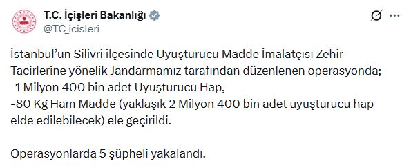Silivri'de Uyuşturucu Operasyonu: 1,4 Milyon Hap Ele Geçirildi