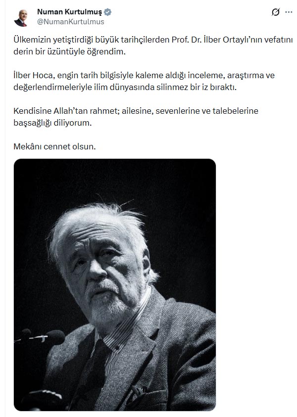 TBMM Başkanı Kurtulmuş'tan Prof. Dr. İlber Ortaylı'ya Taziye Mesajı