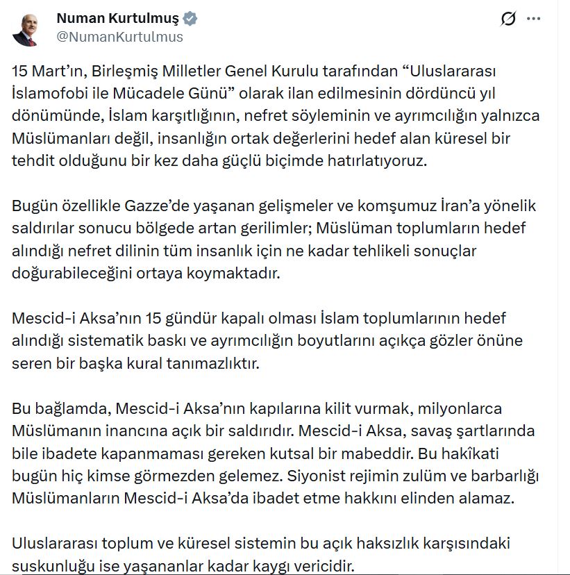 TBMM Başkanı Kurtulmuş: Mescid-i Aksa'ya Yapılan Saldırı Yanıtsız Kalmamalı