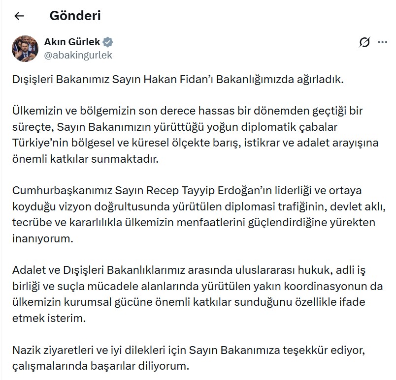 Bakan Fidan, Bakan Gürlek’i Ziyaret Etti