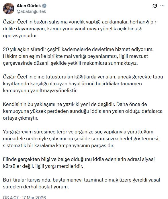 Bakan Gürlek: İftiralara Karşı Yasal Süreç Başlatıyorum