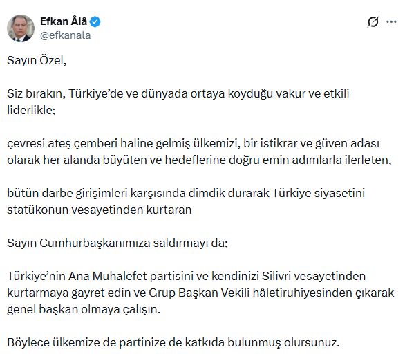 AK Parti Genel Başkan Vekili Ala'dan Sert mesaj: Sayın Özel, Silivri vesayetinden kurtulun!