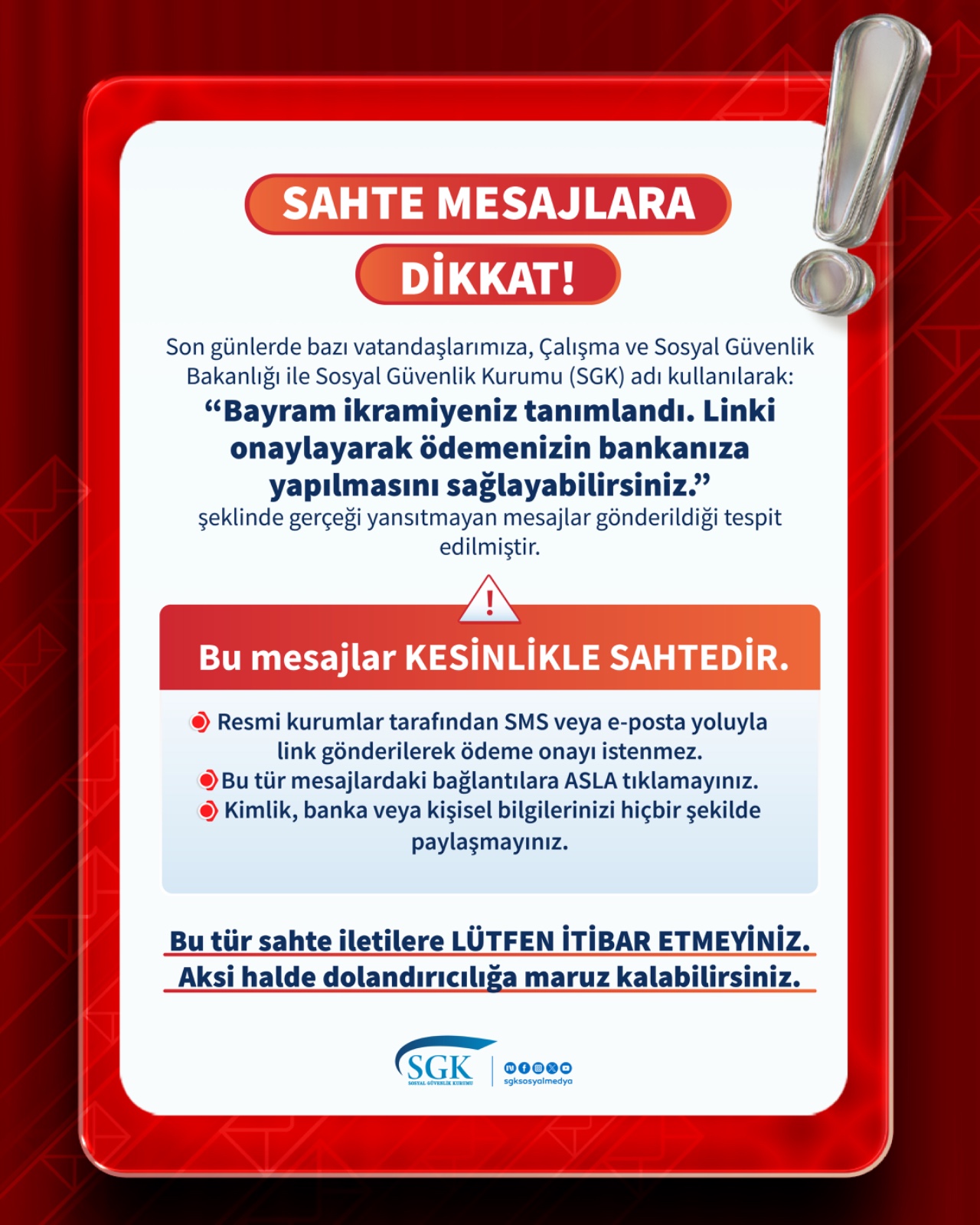 SGK'dan Bayram İkramiyesi Dolandırıcılığına Karşı Uyarı