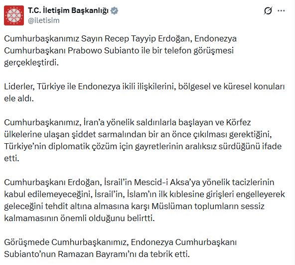 Cumhurbaşkanı Erdoğan, Endonezya ile Önemli Bir Telefon Görüşmesi Gerçekleştirdi