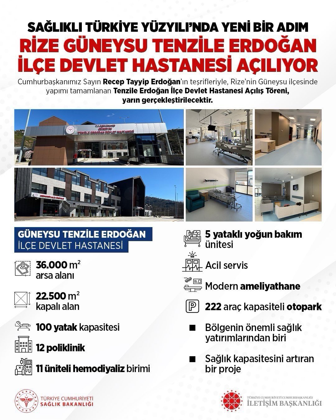 Tenzile Erdoğan İlçe Devlet Hastanesi Yarın Hizmete Açılıyor