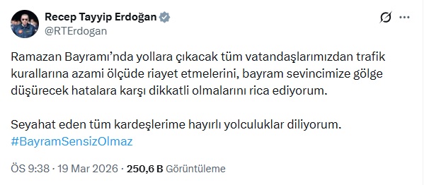 Cumhurbaşkanı Erdoğan'dan Ramazan Bayramı Trafik Mesajı