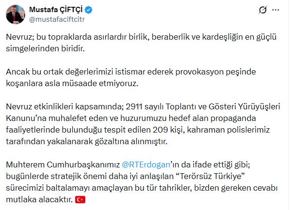 Nevruz Bayramı'nda Terör Propagandası Yapan 209 Şüpheli Gözaltına Alındı
