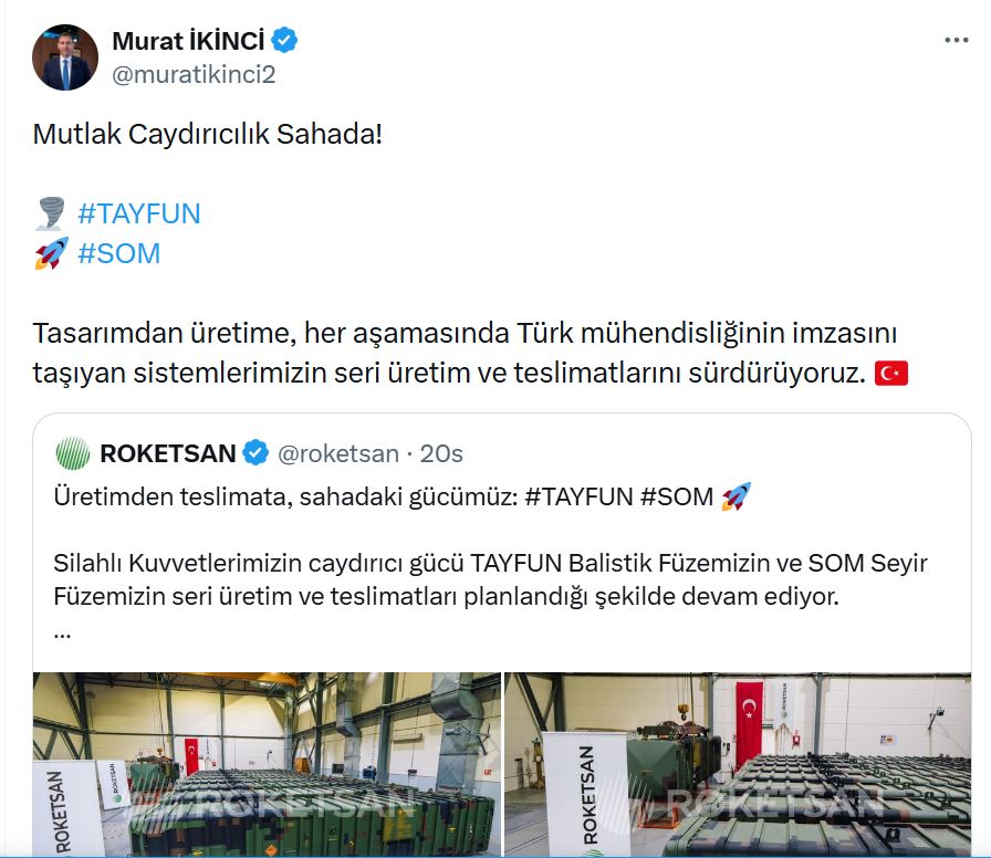 TAYFUN ve SOM Füzelerinin Teslimat Süreci Devam Ediyor