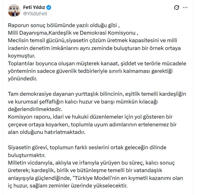 MHP Genel Başkan Yardımcısı Feti Yıldız'dan Barış Mesajı