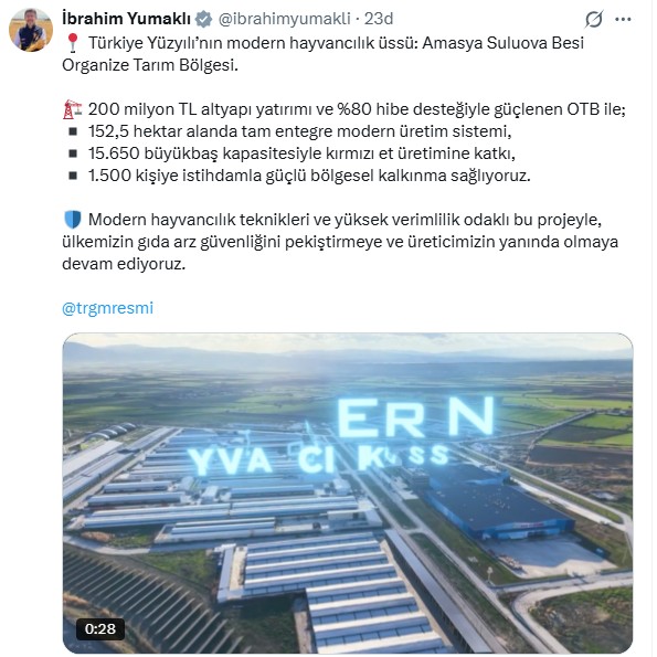 Bakan Yumaklı'dan Amasya Suluova Besi Organize Tarım Bölgesi Açıklaması