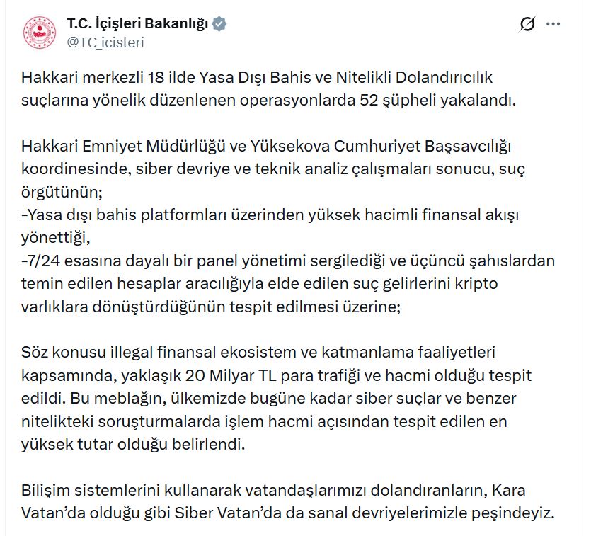 Hakkari'de Yasa Dışı Bahis Operasyonu: 52 Gözaltı Gerçekleşti