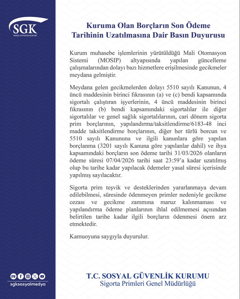 SGK'dan Borçlara Ek Süre: Son Ödeme Tarihi Uzatıldı