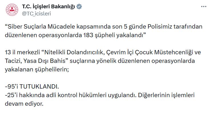 13 ilin dört bir yanındaki siber suç operasyonunda 95 tutuklama