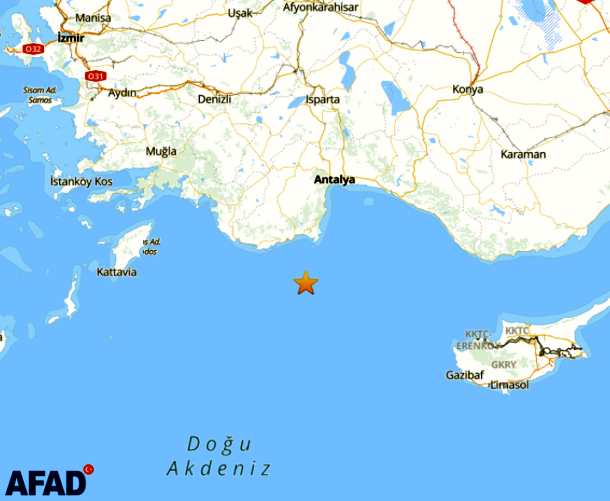 Akdeniz'de 4.2 Büyüklüğünde Deprem Gerçekleşti