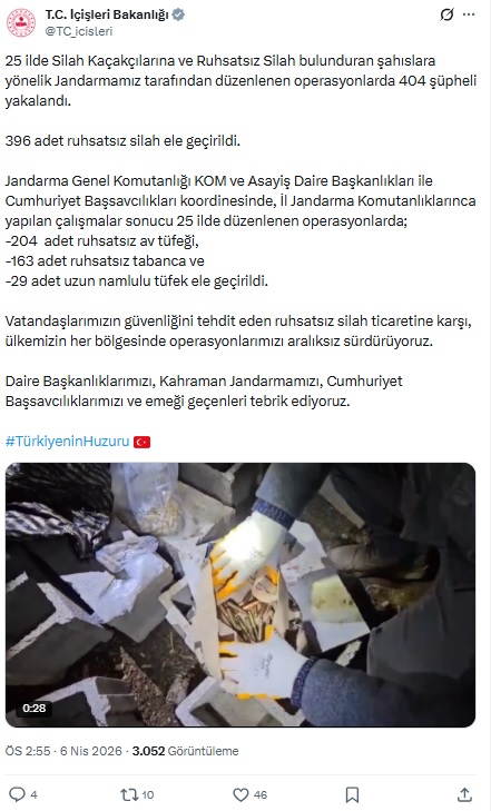 25 İlde Silah Kaçakçılarına Operasyon: 404 Gözaltı