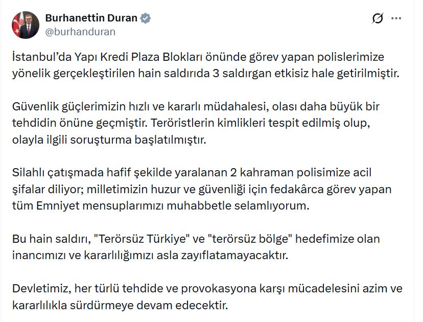 İletişim Başkanı Duran'dan Sert Mesaj: Terörist Saldırılara Geçit Yok