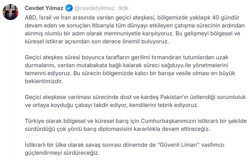 Cevdet Yılmaz'dan Geçici Ateşkes Değerlendirmesi