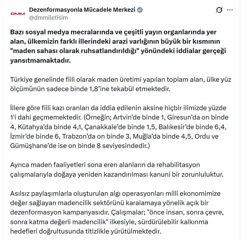 DMM'den Maden Sahası İddialarına Yanıt