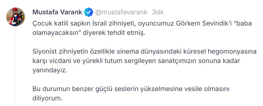 Mustafa Varank'tan Görkem Sevindik'e Destek Mesajı
