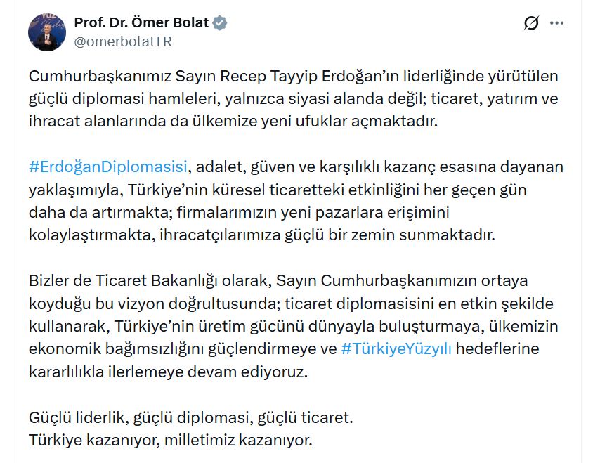 Bakan Bolat: Erdoğan'ın Diplomasisi İhracatçılara Güç Kazandırıyor