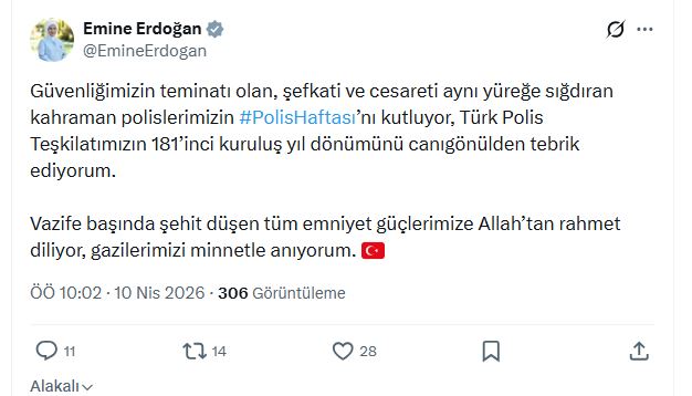 Emine Erdoğan'dan Polis Haftası Kutlaması