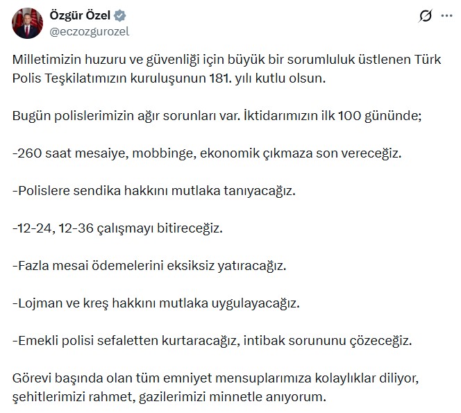 Özgür Özel, Türk Polis Teşkilatı'nın 181. Yıl Dönümünü Coşkuyla Kutladı