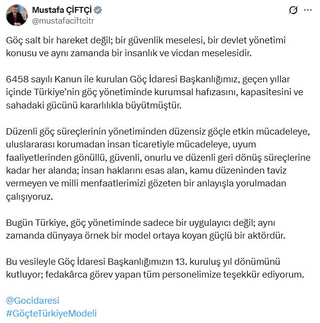 Bakan Çiftçi'den Göç Meselesine Dikkat Çeken Vurgu