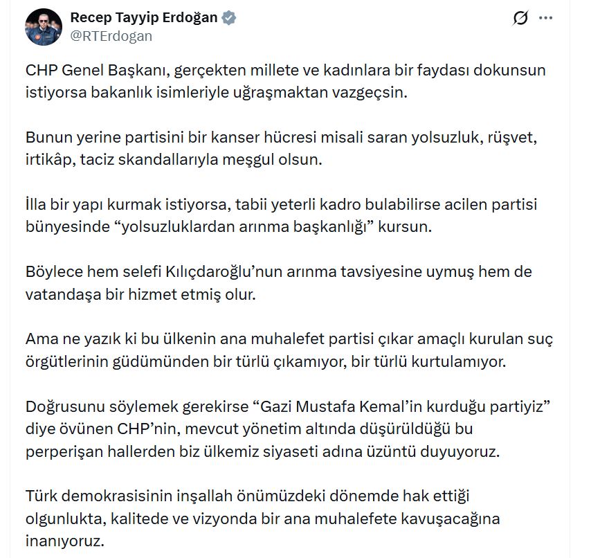Cumhurbaşkanı Erdoğan'dan CHP'ye Sert Eleştiri: Yolsuzluk Skandallarıyla Mesaj Verdi