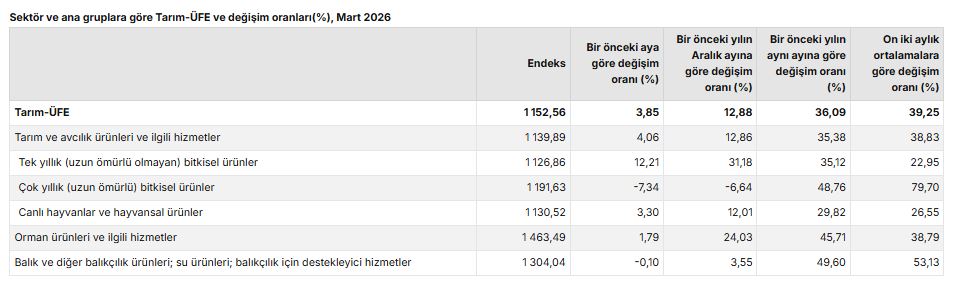 TÜİK: Tarım Üretici Fiyatları Mart Ayında Yükseldi