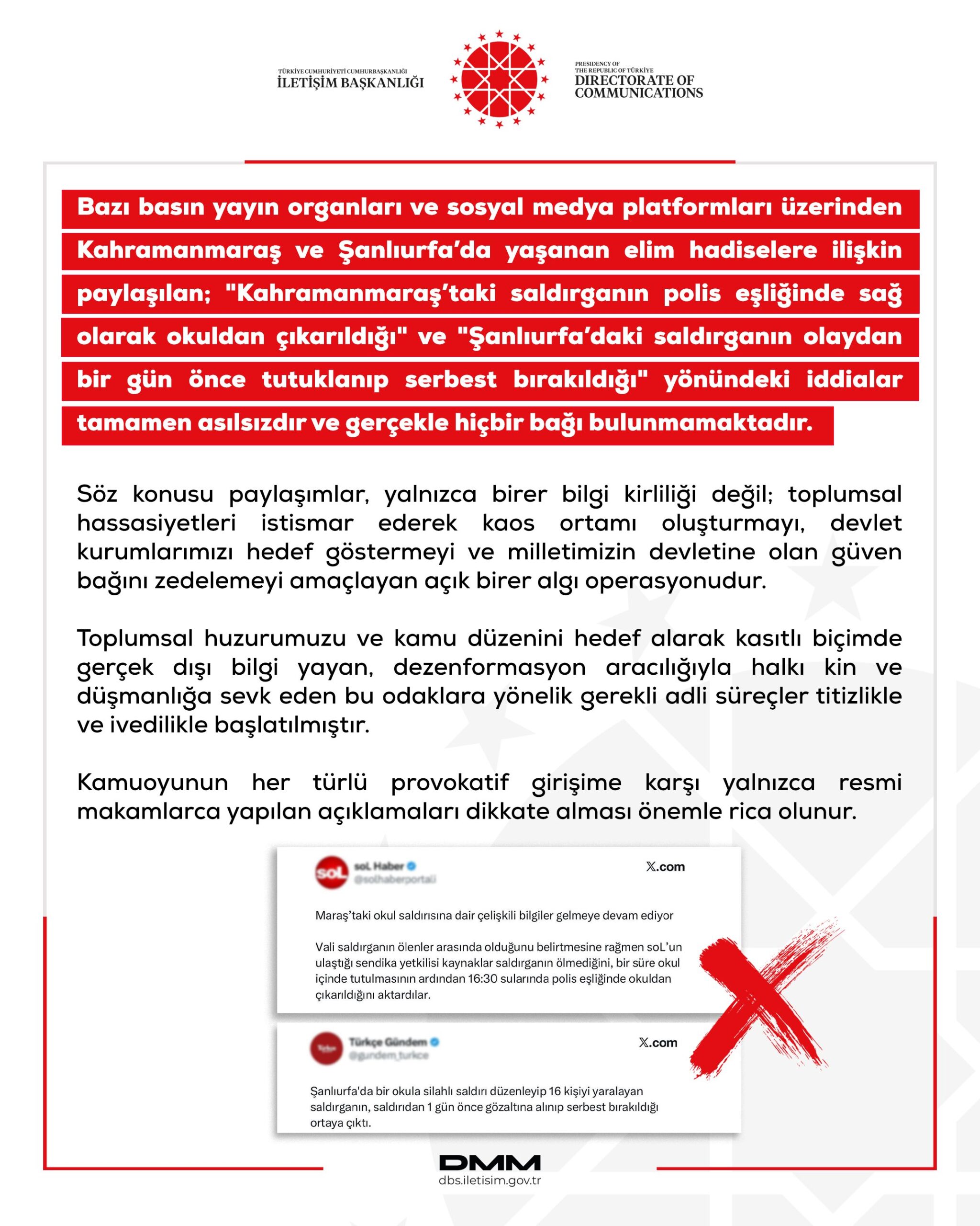 DMM'den Kahramanmaraş ve Şanlıurfa'daki Okul Saldırılarına Dair Dezenformasyon Uyarısı