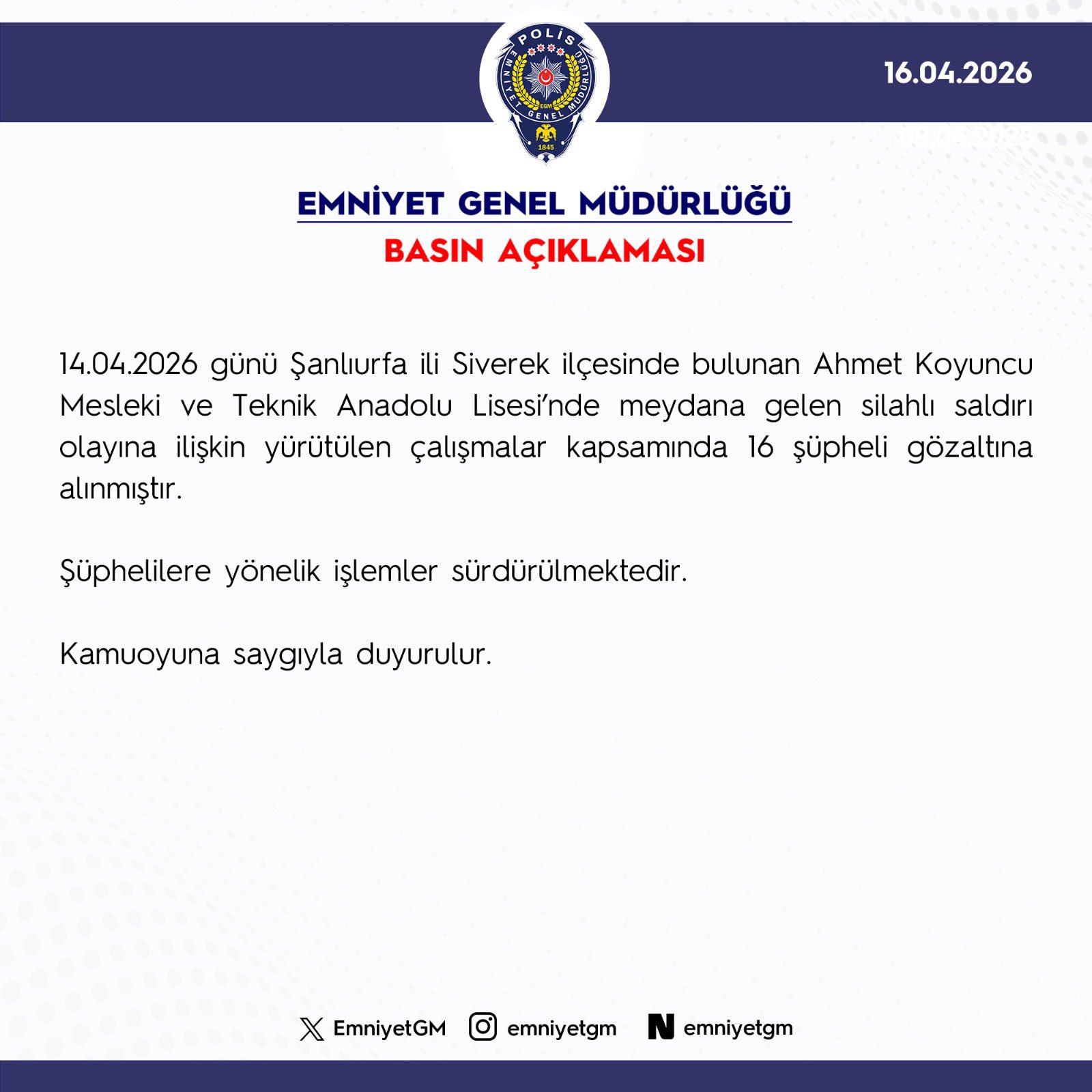 Şanlıurfa'daki Silahlı Saldırı: 16 Şüpheli Gözaltına Alındı