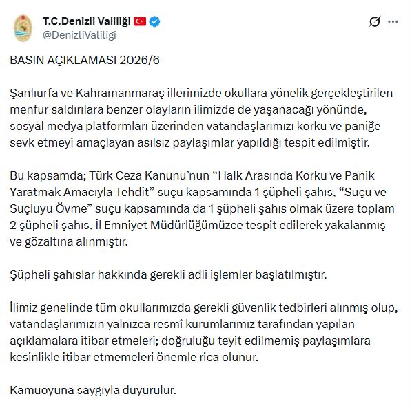 Denizli'de Yanıltıcı Paylaşımlar Yapan İki Şüpheli Gözaltına Alındı