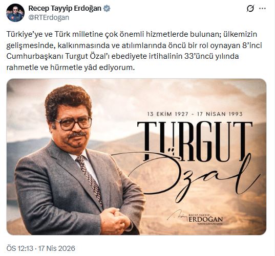Cumhurbaşkanı Erdoğan'dan Turgut Özal Anması
