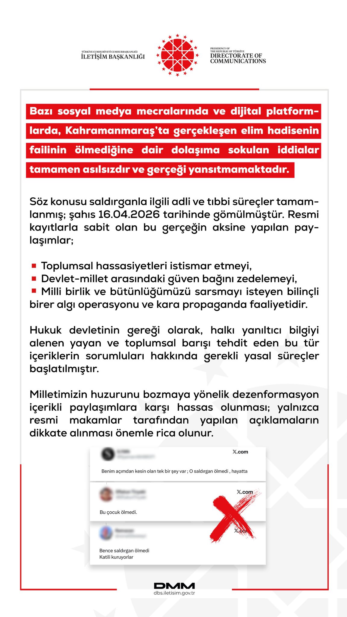 DMM'den Kahramanmaraş Saldırısı Üzerine Açıklama