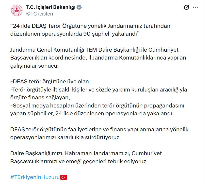 DEAŞ'a Yönelik Dev Operasyon: 24 İlde 90 Gözaltı