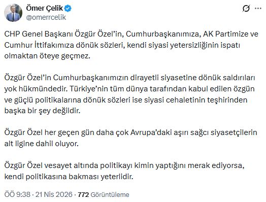 Ömer Çelik'ten Özgür Özel'e Sert Cevap: 'Saldırıları Yok Hükmündedir'