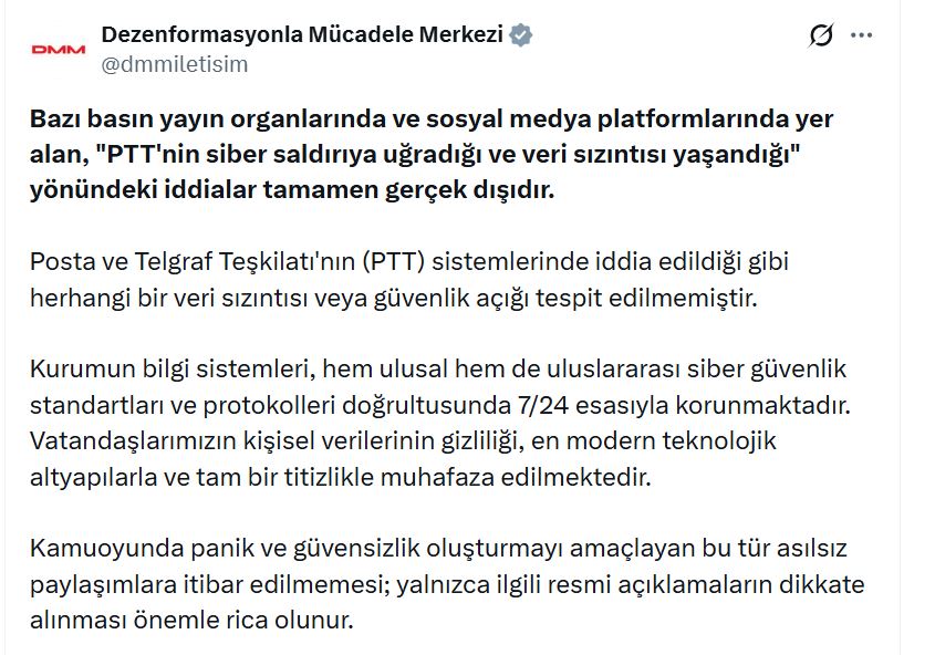 DMM'den PTT Veri Güvenliği Açıklaması