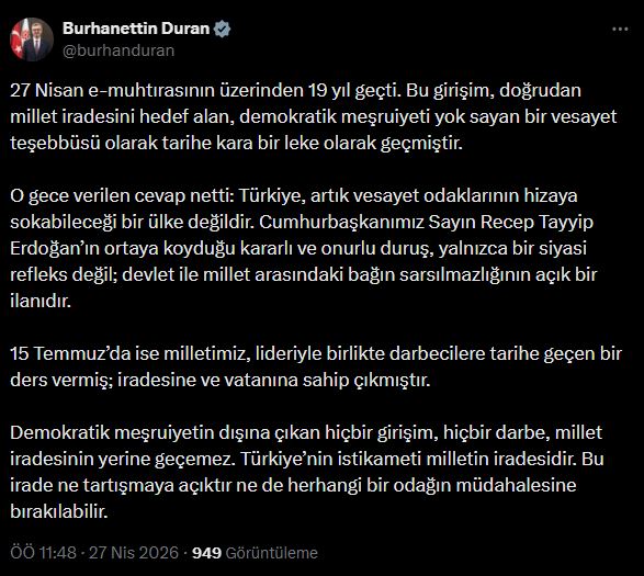 Duran'dan Darbe Girişimlerine Sert Tepki: Millet İradesi Tartışmasızdır