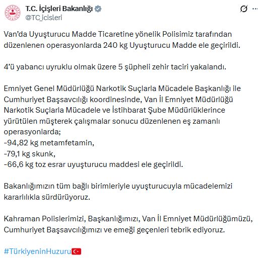 Van'da Nefes Kesen Operasyon: 240 Kilo Uyuşturucuya El Konuldu, 5 Gözaltı