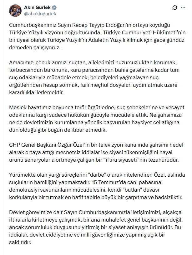 Bakan Gürlek'ten Sert Tepki: Türk Yargısı Talimat Almaz, Tehditlere Boyun Eğmez!